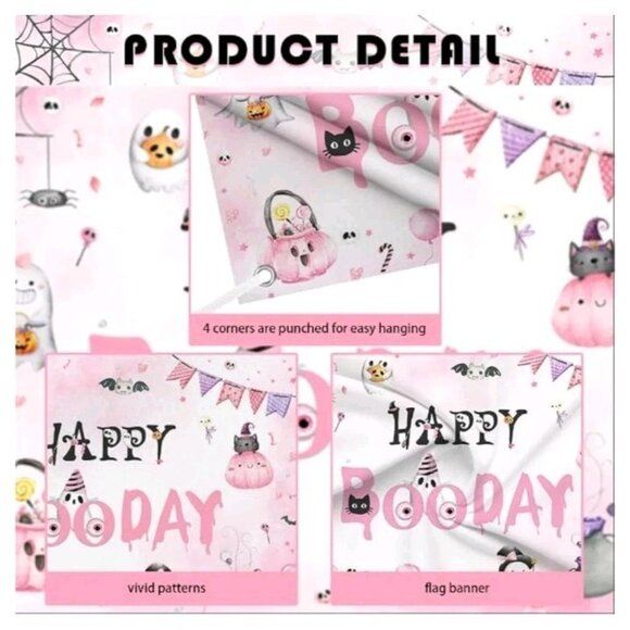 MEHOFOND Halloween Happy Birthday Backdrop for Girls Pink Happy Booday - Picture 5 of 8